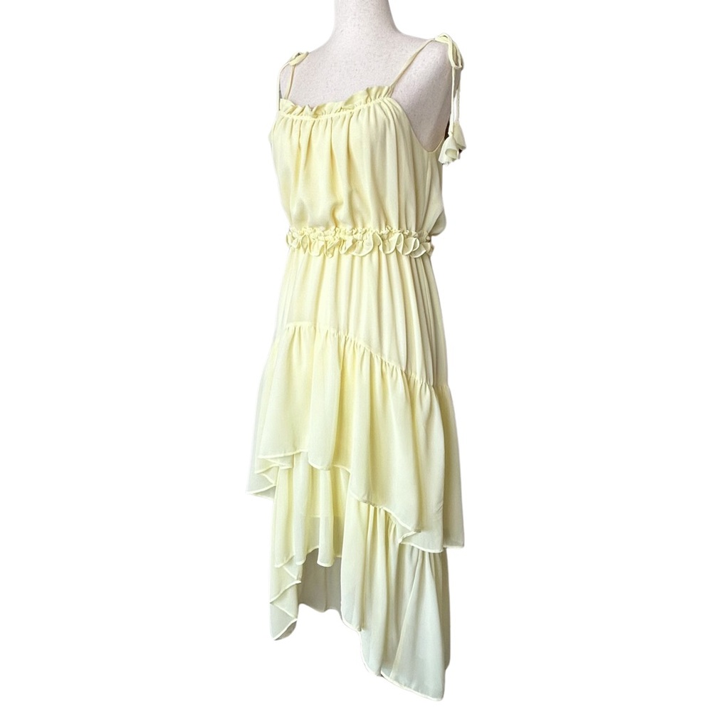 NWOT EVIE Flowy Chiffon Tiered High Low Ruffled Dress - XS - Yellow